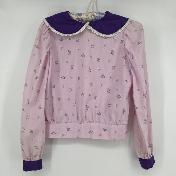 Vintage Handmade Blouse Womens S Lilac Ditsy Floral Peter Pan Collar Cottagecore - Picture 1 of 7
